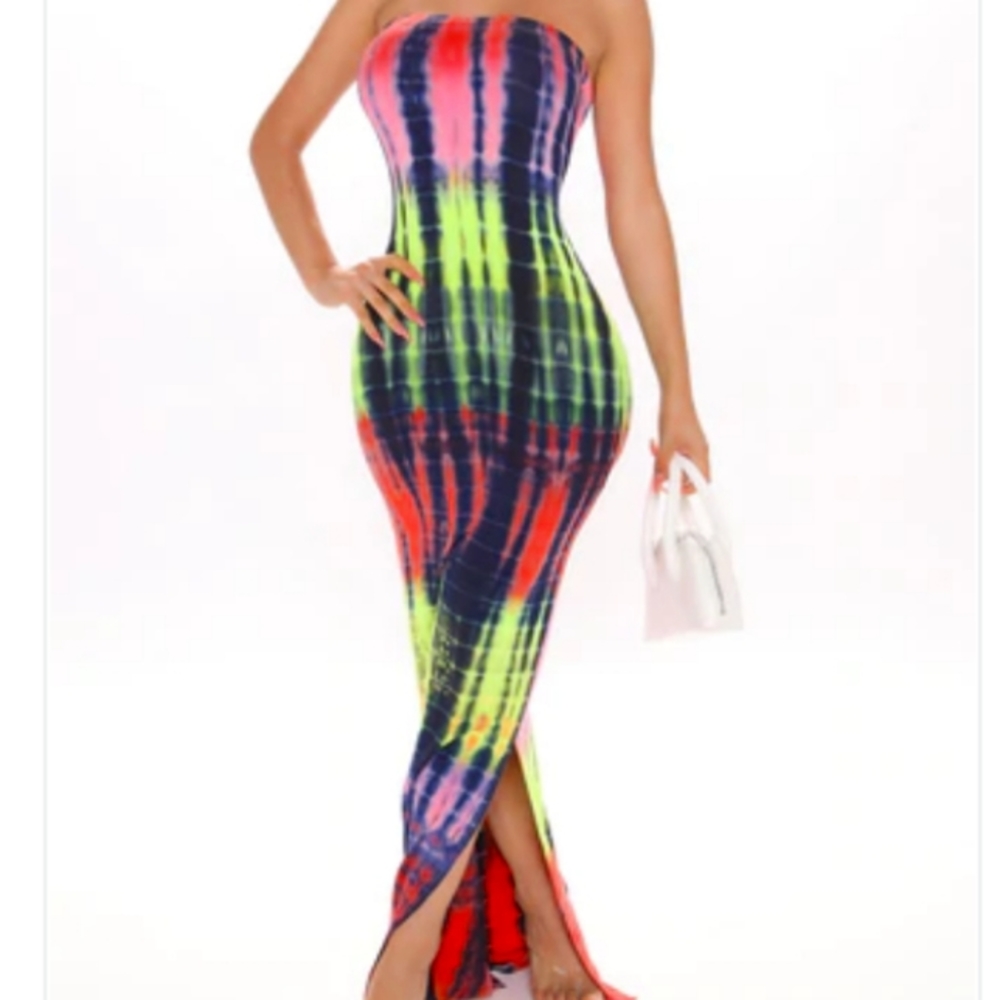 Strapless Multi-Color Tie-Dye Dress